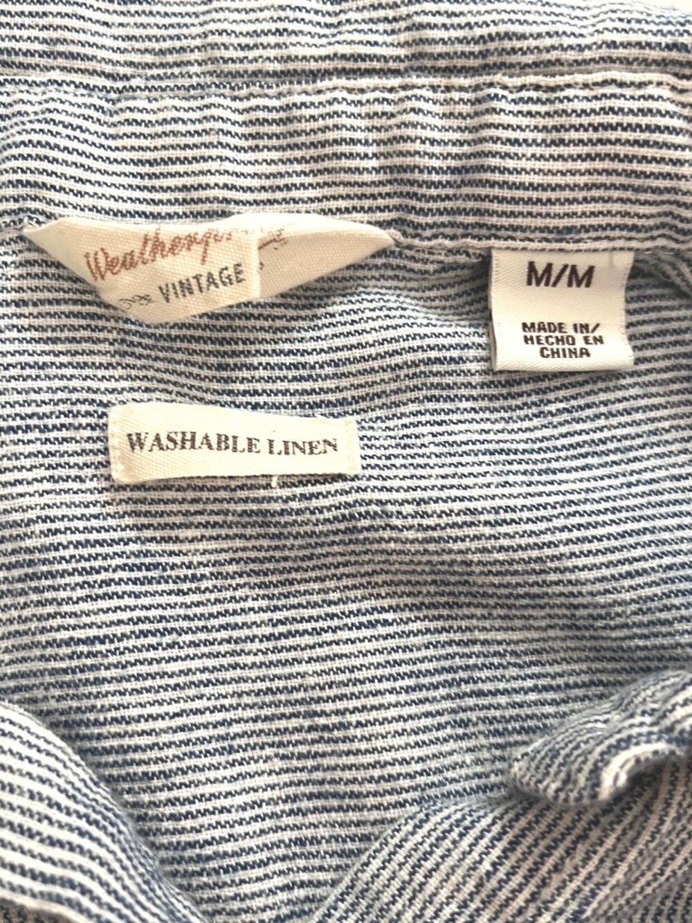 Weatherproof Blue Vintage Button Up Tie Front Washable Linen Top Size Medium - Picture 8 of 8